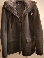 Zwarte echte leren suède gevoerde jas met ruime capuchon 40, Ophalen of Verzenden, Zo goed als nieuw, Maat 38/40 (M), Zwart