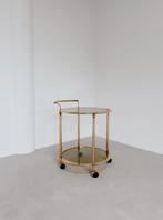 VINTAGE GOUDKLEURIGE SERVEERWAGEN | ROOKGLAS, Huis en Inrichting, Ophalen, Gebruikt, 50 tot 100 cm, -