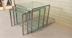 Vintage glas en chrome mimiset nesting tables bijzettafels, Ophalen, Tweedehands, Tweedehands, Tweedehands
