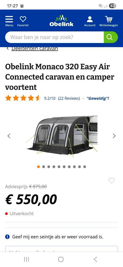 Voortent caravan of camper Obelink Monaco 320, Caravans en Kamperen, Tenten, Zo goed als nieuw, Ophalen