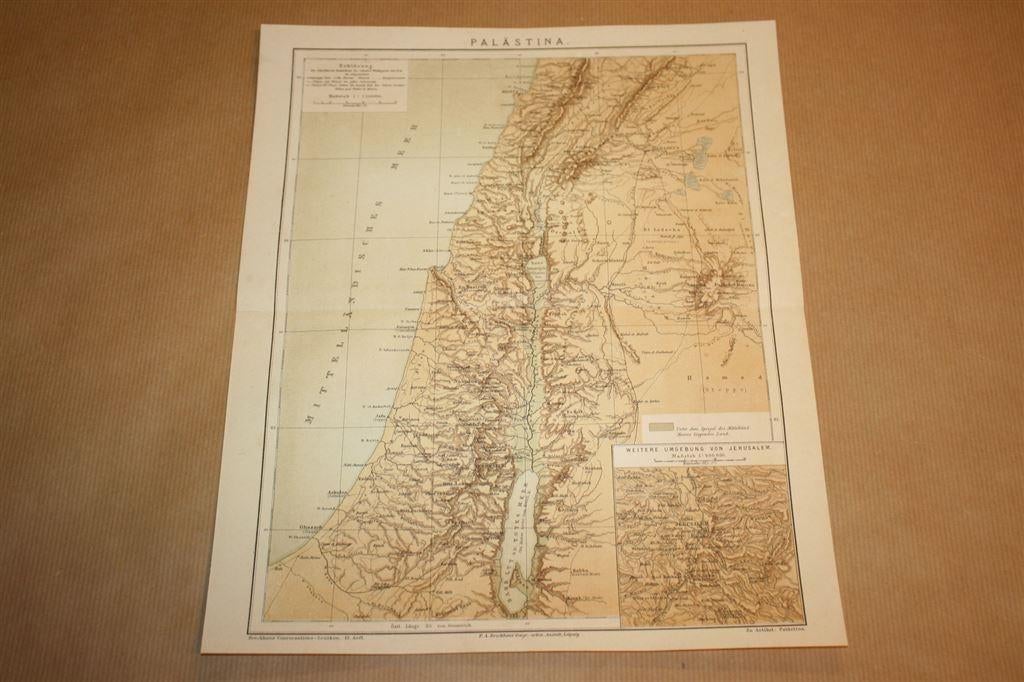 Antieke kaart - Palestina - Circa 1885 !!, Gelezen, Ophalen of Verzenden, Landkaart, 1800 tot 2000
