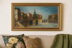 Olieverfschilderij stadsgezicht met gracht, Ophalen of Verzenden
