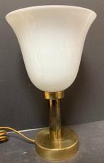 vintage tafellamp uplight messing met wit glas 30 cm hoog, Minder dan 50 cm, Klassiek vintage, Gebruikt, Ophalen of Verzenden