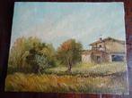 Vintage olieverf schilderij van een landelijk huis, Ophalen of Verzenden
