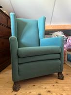 Vintage Blauwgroene Fauteuil met Klauwpoot, Huis en Inrichting, Fauteuils, Ophalen, Gebruikt, Stof, 75 tot 100 cm