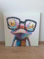 Handgeschilderde kikker met bril op canvas 60x60 cm., Ophalen of Verzenden