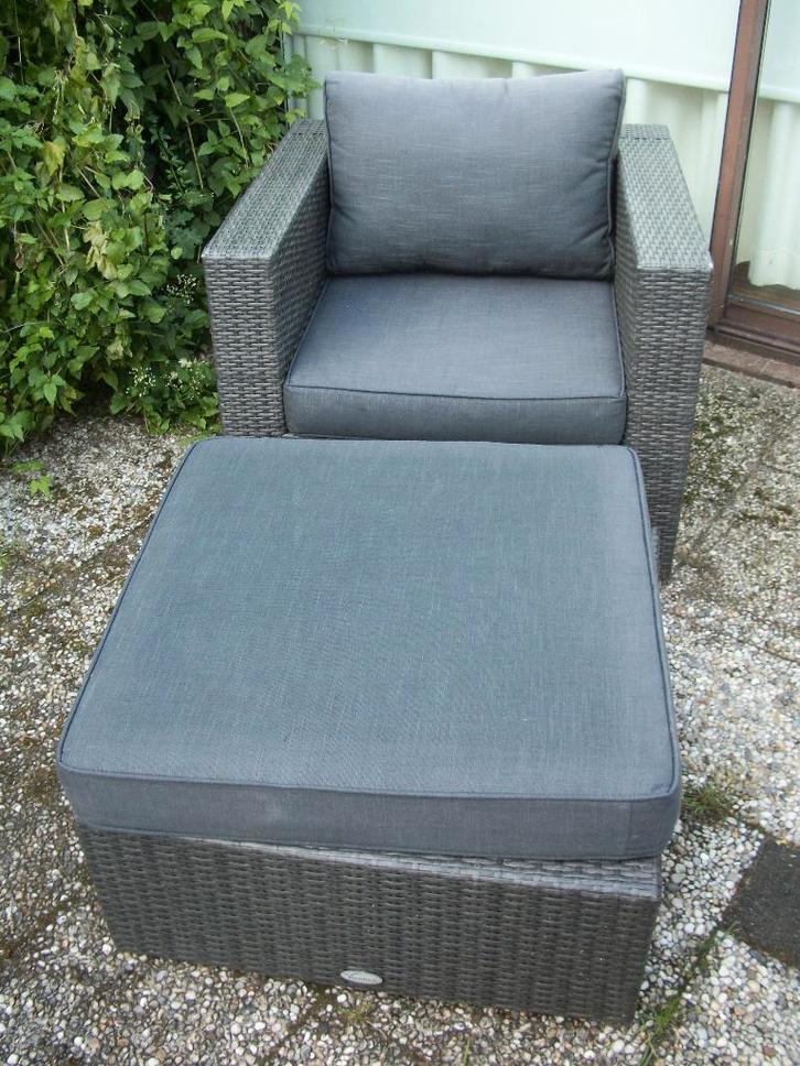 Lounge Set - Tuinset Grijs - Stoel en Tafel/Hocker  Kussens, Tuin en Terras, Tuinsets en Loungesets, Nieuw, Loungeset, Wicker