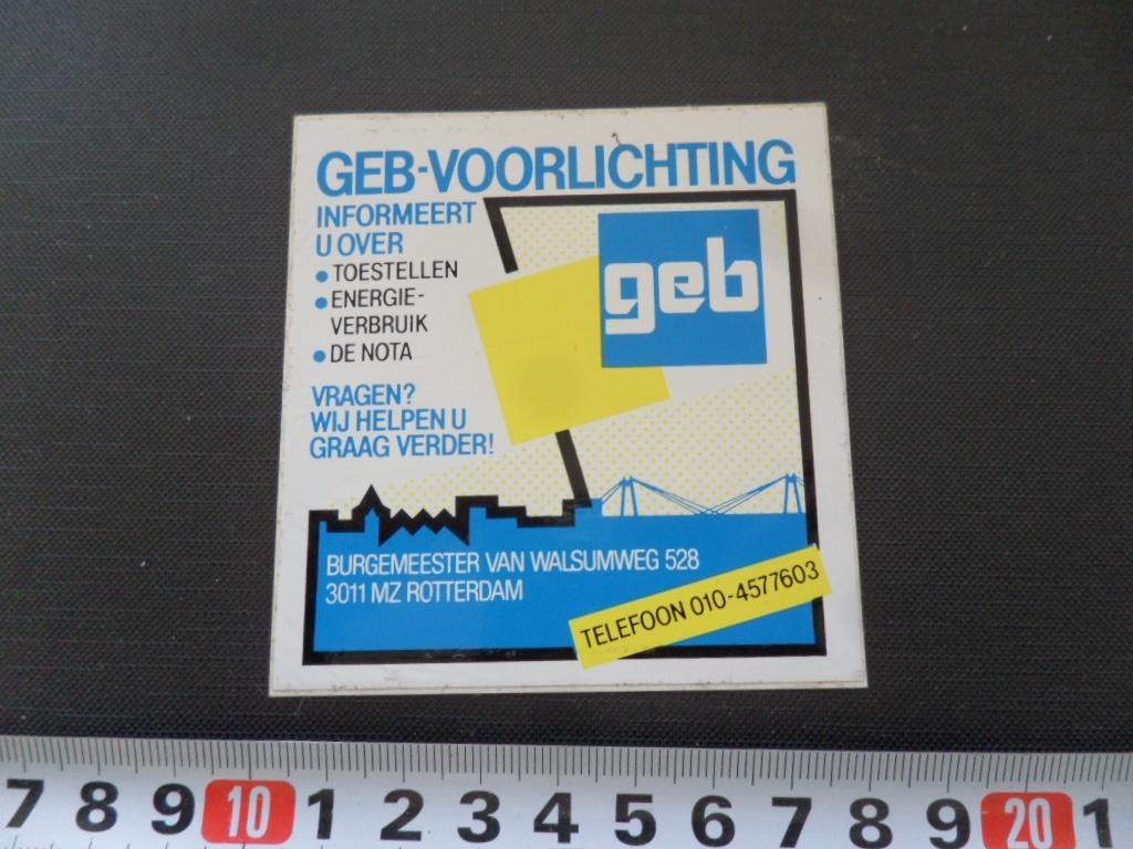 sticker geb rotterdam voorlichting toestellen nota energie, Verzamelen, Ophalen, Zo goed als nieuw