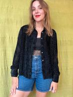Vintage blouse / overhemd / zwart / geribbeld / small / 36, Albert Cuypstr 168a, Zwart, Ophalen of Verzenden, Vintage