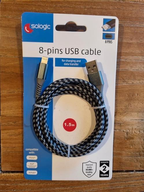 8-pins USB cable/kabel 1,5 meter, Telecommunicatie, Mobiele telefoons | Telefoon-opladers, Nieuw, Apple iPhone, Ophalen of Verzenden