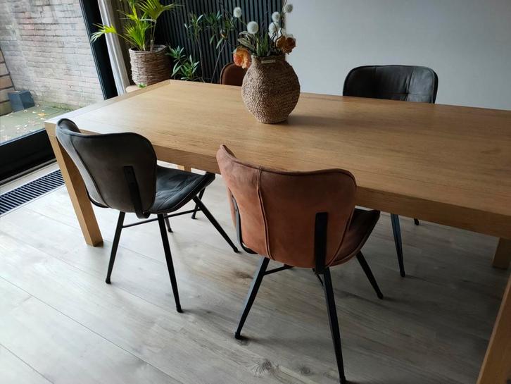 Set van 4 eetkamerstoelen, Huis en Inrichting, Stoelen, Gebruikt, Vier, Metaal, Stof, Bruin, Ophalen