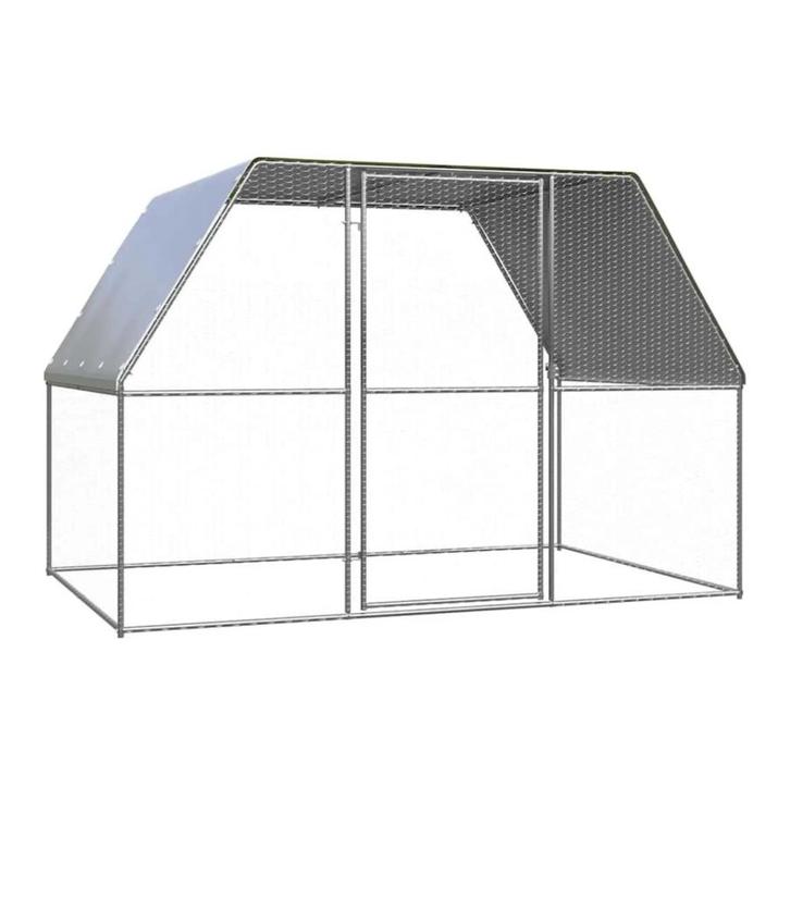 Kippenkooi 3x2x2 m gegalvaniseerd staal zilverkleurig, Dieren en Toebehoren, Pluimvee | Toebehoren, Nieuw, Kippenhok of Kippenren