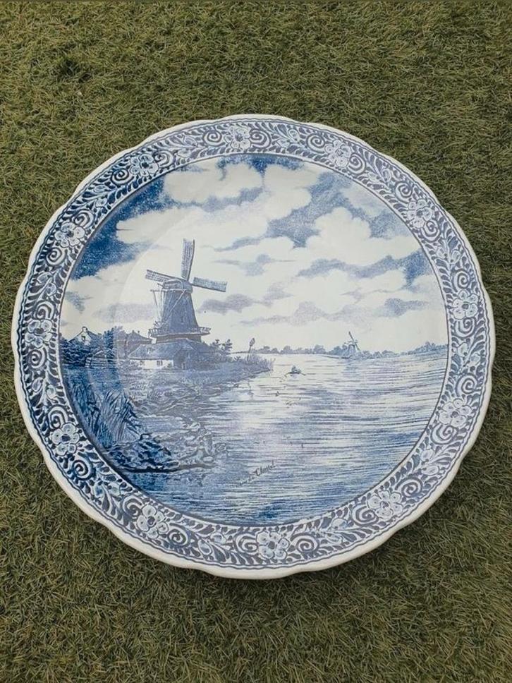 Delfts Blauw groot Wandbord Boch Belgium, Antiek en Kunst, Antiek | Schalen, Ophalen