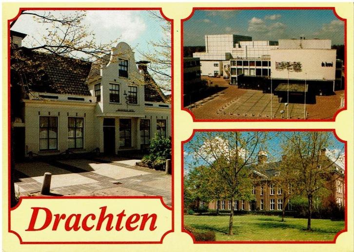 Ansichtkaart Drachten, gebouwen, Verzamelen, Ansichtkaarten | Nederland, Ongelopen, Friesland, 1980 tot heden, Ophalen of Verzenden