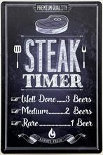 Steak timer BBQ barbecue reclamebord van metaal wandbord