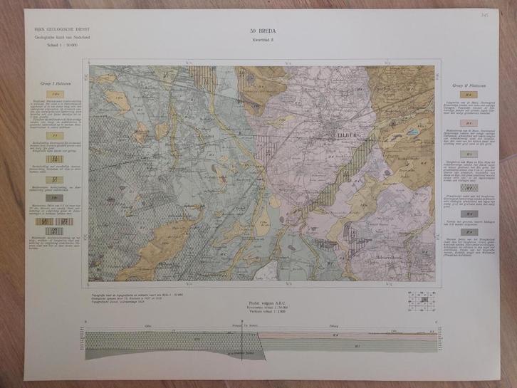 145 / Geologische kaart uit 1933 Breda kwartblad II, Boeken, Atlassen en Landkaarten, Zo goed als nieuw, Landkaart, Nederland