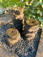 3 stuks hardstenen waterornamenten met waterbak-en pomp., Tuin en Terras, Ophalen, Gebruikt, Waterornament