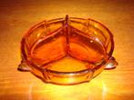 Art Deco Schaal Oker Glas 3 Vakken, Antiek en Kunst, Ophalen of Verzenden
