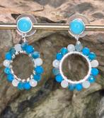 Vergulde oorhangers met edelsteen, Blauw, Nieuw, Ophalen of Verzenden, Met edelsteen