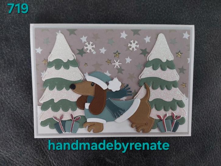 Nr. 719 Handgemaakte kerstkaart teckel, Hobby en Vrije tijd, Kaarten | Zelfgemaakt, Nieuw, Overige thema's, Ophalen of Verzenden