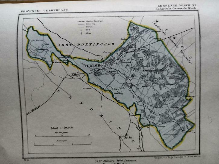 196/ Wisch no 1/ Silvolde/ Terborg / Litho 1867 Kuyper GLD, Antiek en Kunst, Kunst | Litho's en Zeefdrukken, Ophalen of Verzenden