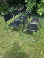 Vier Vintage Buizenframe Stoelen, Gebruikt, Zwart, Leer, Ophalen of Verzenden