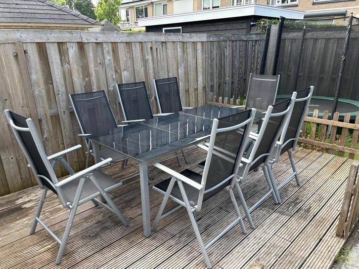 Dark gray garden table & chair, Tuin en Terras, Tuinstoelen, Zo goed als nieuw, Overige materialen, Inklapbaar, Ophalen