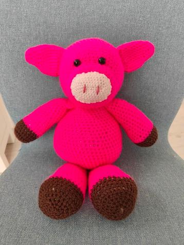 Knalroze Handgemaakt Varkentje Knuffel beschikbaar voor biedingen