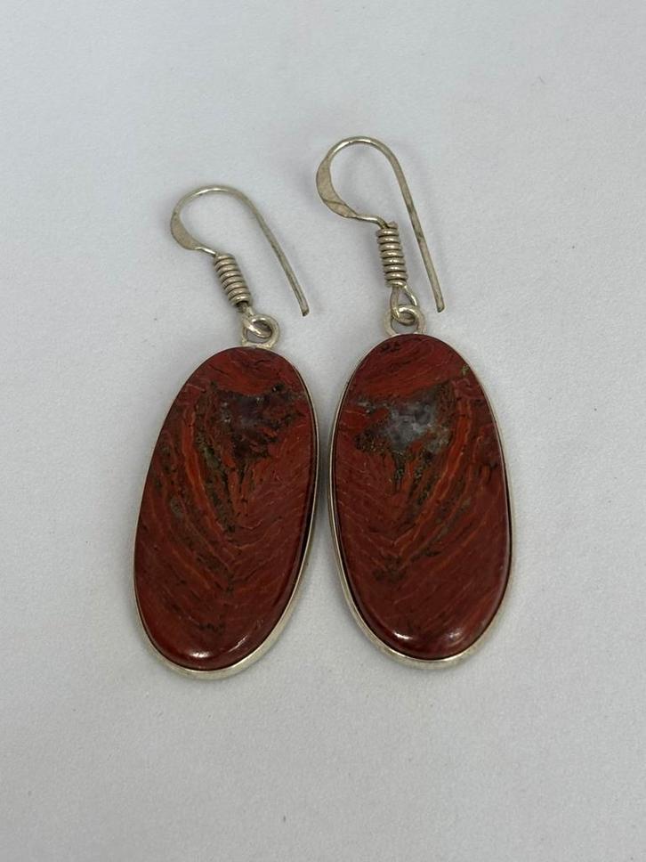 Rode Jaspis Edelsteen Oorbellen - Handgemaakt, Sieraden, Tassen en Uiterlijk, Oorbellen, Nieuw, Hangers, Overige materialen, Rood