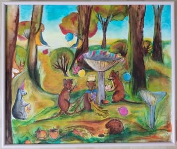 Muizenfamilie Verjaardag Schilderij - Ophalen! Kinderkamer beschikbaar voor biedingen