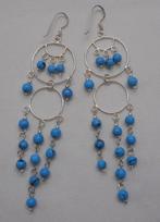 Zilveren lange oorbellen met blauwe kralen nr.294, Sieraden, Tassen en Uiterlijk, Oorbellen, Hangers, Verzenden, Zo goed als nieuw