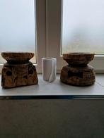 2x Landelijke houten kaarsenstandaard, Huis en Inrichting, Woonaccessoires | Kandelaars en Kaarsen, Ophalen, Bruin, Zo goed als nieuw