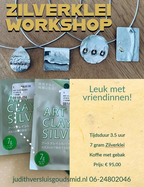 Artclay Zilverklei Workshop, bij 4 pers. -€10,- p.p., Hobby en Vrije tijd, Kralen en Sieraden maken, Zo goed als nieuw, Overige typen