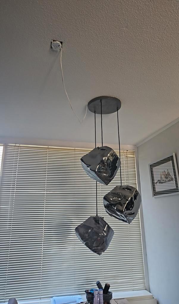 Hanglamp Roxan Chroom - 3 Glazen Bollen, Huis en Inrichting, Lampen | Hanglampen, Zo goed als nieuw, Minder dan 50 cm, Glas, Metaal