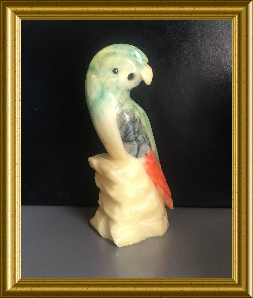 Vintage stenen vogel beeldje: papegaai/ parkiet, Ophalen of Verzenden