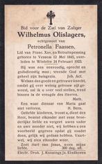 Olislagers Wilhelmus 1845 Vessem 1923 Wintelre, Ophalen of Verzenden, Bidprentje