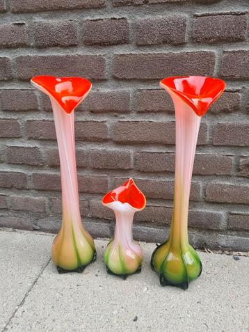 Vintage Bloemen Vazen Set - Rood/Roze/Groen beschikbaar voor biedingen