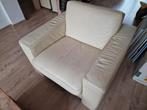 Crème Leren Bankstel: 2x 2-zits & 1x 1-zits, Huis en Inrichting, Ophalen, 250 tot 300 cm, Gebruikt, Rechte bank
