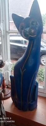 Houten beeld paarse kat, Antiek en Kunst, Kunst | Beelden en Houtsnijwerken, Ophalen of Verzenden