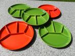 5 vintage keramiek fondueborden, groen en oranje jaren 70, Antiek en Kunst, Antiek | Keramiek en Aardewerk, Ophalen of Verzenden