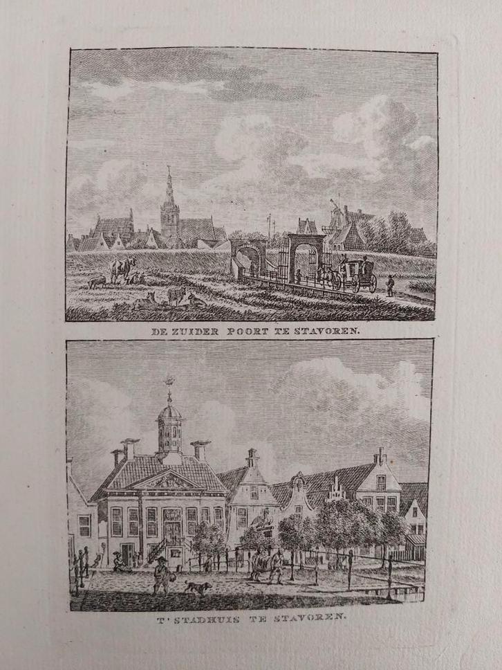 343-344 De Zuider Poort en Stadhuis te Stavoren Gravure 1790, Antiek en Kunst, Kunst | Etsen en Gravures, Ophalen of Verzenden