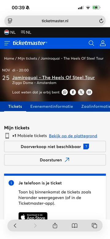 Gouden ring zitplaats 1 kaartje voor Jamiraquai beschikbaar voor biedingen