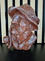 Houten Wandsculptuur Man met Pijp, Antiek en Kunst, Kunst | Beelden en Houtsnijwerken, Ophalen of Verzenden
