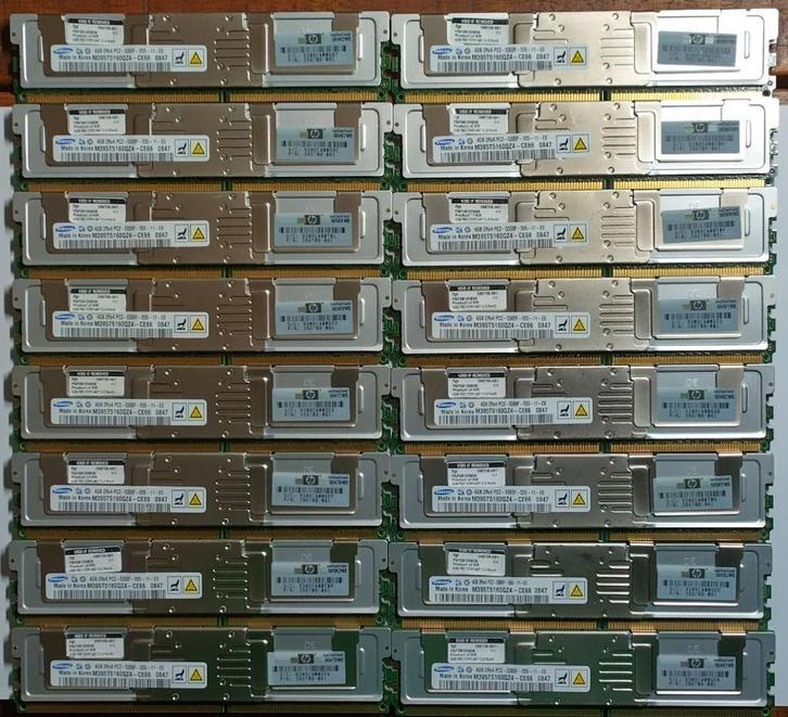 64GB 16x4GB DDR2 667MHz PC2-5300F ECC Samsung Server Modules, Computers en Software, RAM geheugen, Gebruikt, Server, 64 GB, DDR2