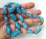 Vintage geknoopte Murano glazen kralen ketting: blauw / goud, Ophalen of Verzenden, Overige materialen, Ketting