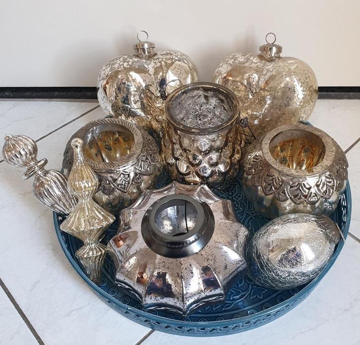 Glazen Sfeerlichten, Harten, Pegels, Heksenbal Zilver, Huis en Inrichting, Woonaccessoires | Kandelaars en Kaarsen, Nieuw, Ophalen