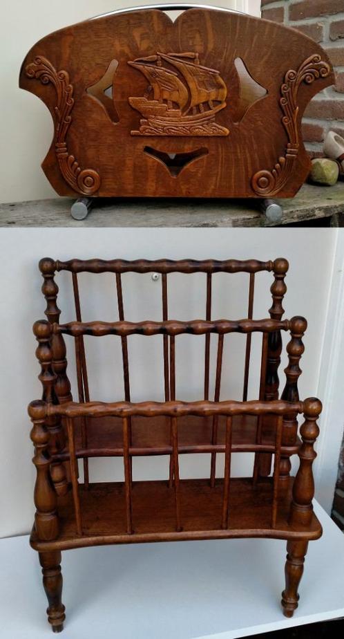 2x Antiek houten Lectuurrek / Krantenbak - Zie Omschrijving, Antiek en Kunst, Antiek | Woonaccessoires, Ophalen of Verzenden