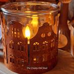 Waxinelichthouder Amsterdamse huisjes roest, Ophalen of Verzenden