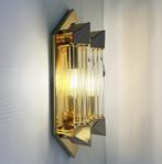 Honsel wandlamp, goud met kristallen cilinders, Ophalen of Verzenden, Zo goed als nieuw, Glas, Vintage