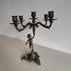 Franse koperen 5-armige kandelaar met cherubijn vintage, Antiek en Kunst, Ophalen of Verzenden, Koper of Brons